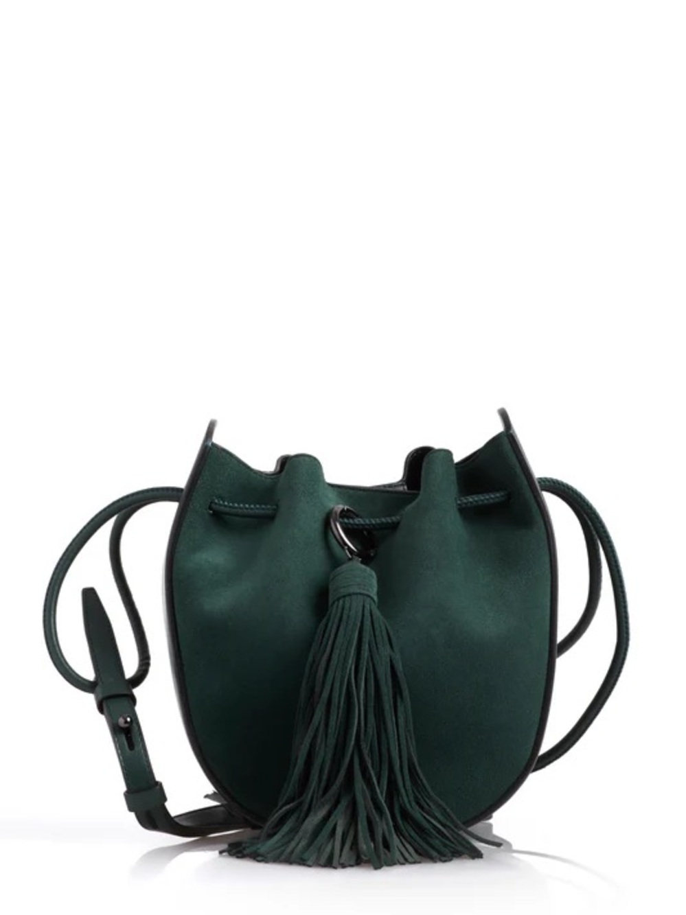 Rebecca Minkoff Dark Green Tassel Bucket Crossbody